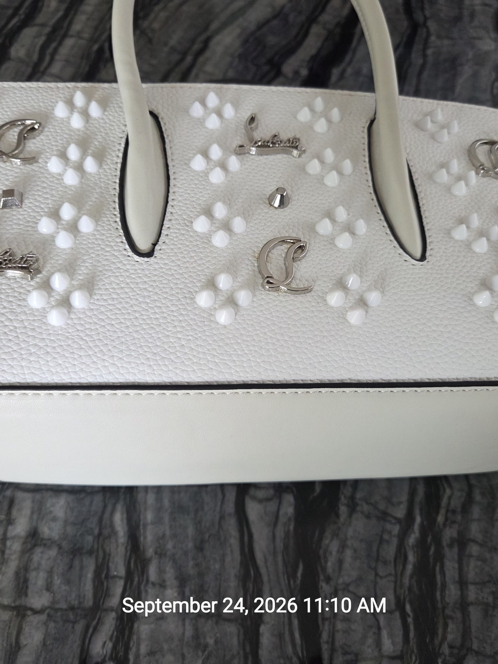 Christian Louboutin Paloma White Leather Studded Baguette Bag